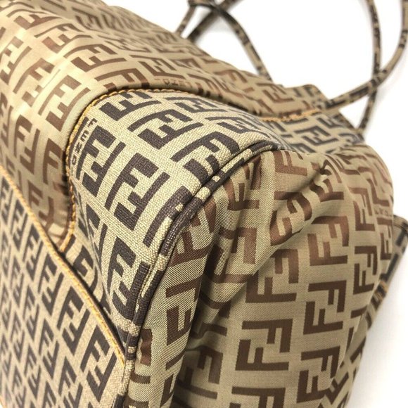 FENDI 8BN174 Zucchino Bag Hand Bag PVC / nylon Beige - Picture 3 of 12